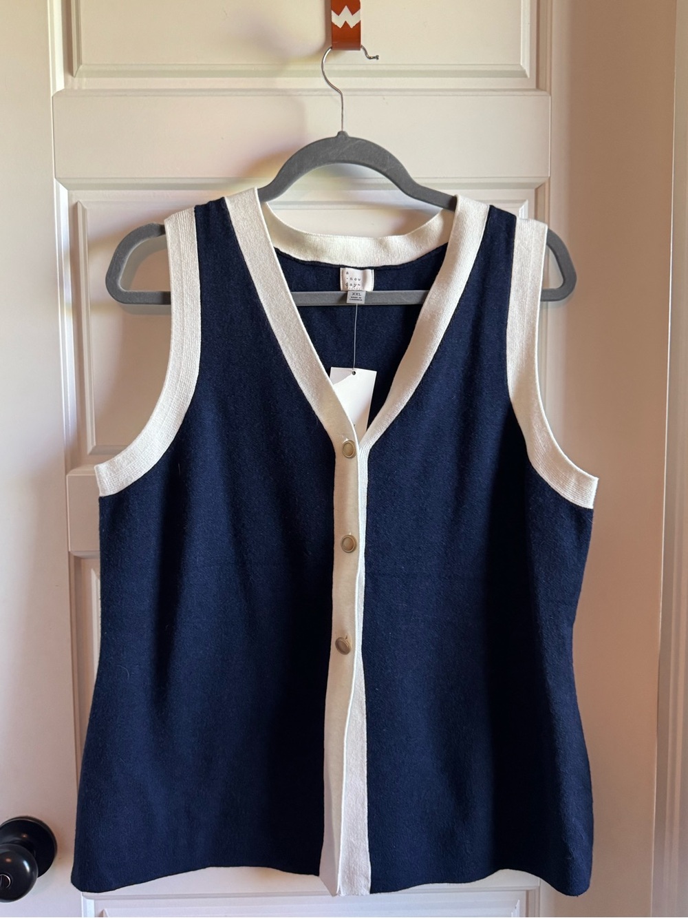 a new day Navy and White Sleeveless Button Front Tank Top